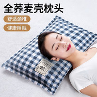 林夕一晨 全荞麦枕100%填充荞麦壳老粗布睡眠颈椎枕头皮枕芯成人单只装深度 蓝条格全荞麦壳枕 中号38x60CM
