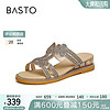 BASTO 百思图 2024夏季商场复古罗马凉鞋坡跟外穿女凉拖鞋A3159BT4 杏色 37