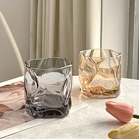 笛芳 日式扭扭杯玻璃杯威士忌描金扭曲杯复古异形玻璃杯咖啡折纸 220ml 扭扭杯1个 颜色随机