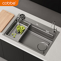 卡贝(cobbe)厨房水槽大单槽洗菜盆一体盆304不锈钢加厚洗菜池洗碗槽台下盆 140下水-68*45全功能+不含龙头