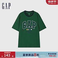 Gap男女装2024夏季纯棉亲肤撞色logo印花短袖T恤上衣465443 绿色 180/100A(XL) 亚洲尺码