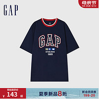 Gap男女装2024夏季纯棉亲肤撞色logo印花短袖T恤上衣465443 海军蓝 180/100A(XL) 亚洲尺码