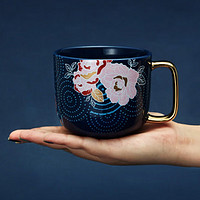 共禾京品陶瓷马克杯350ml大容量咖啡杯带勺子水杯中国风高颜值礼盒 蓝 国风马克杯-蓝色