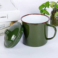 敏程 搪瓷茶杯 老式怀旧茶缸子怀旧经典老干部茶缸军绿色杯子 10cm搪瓷杯带盖