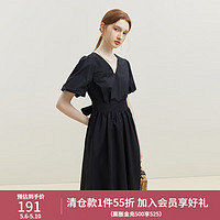 范思蓝恩 23FS12704/12715长短款V领气质收腰通勤连衣裙，女夏季新款 黑色短款 XS