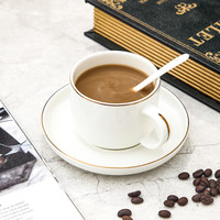 裕行白玉咖啡杯套装描金白色240ml茶杯办公室陶瓷咖啡杯【杯碟勺】 白玉咖啡具1杯1碟1勺