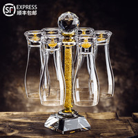 VINOS高端玻璃收腰啤酒杯家用大容量扎啤杯创意带杯架精酿啤酒杯高颜值 杯架+金箔收腰杯小号6只 330ml