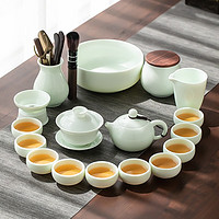 苏氏陶瓷(SUSHI CERAMICS)玉翡翠功夫茶具套装泡茶盖碗茶壶茶洗茶叶罐春盒装