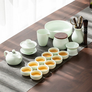 苏氏陶瓷（SUSHI CERAMICS）玉翡翠功夫茶具套装泡茶盖碗茶壶茶洗茶叶罐春盒装