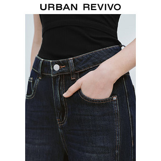URBAN REVIVO 女士复古高街水洗阔腿显瘦牛仔裤 UWJ840059 中蓝 29