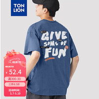 唐狮 TONLION男短袖T恤2024夏季新款圆领后背文字印花 蔚蓝