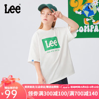 李 Lee儿童短袖t恤2024夏季童装休闲百搭印花男童女童上衣打底衫 香草白 140cm