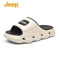 Jeep 吉普 拖鞋男2024年夏季踩屎感防滑居家外穿两用凉拖厚底沙滩鞋 白黑色 42-43