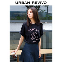 UR2024夏季女装时尚休闲趣味萌宠刺绣短袖T恤衫UWU440058 墨蓝 S