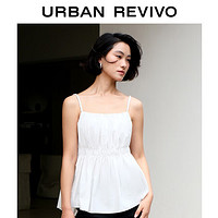 URBAN REVIVO 女士甜美少感压褶荷叶边吊带衫 UWU240039 本白 L