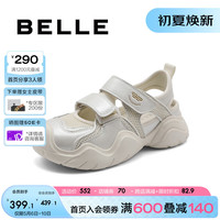 百丽厚底老爹运动凉鞋女24夏季透气网面休闲凉鞋B1904BQ4 米白 36