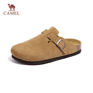 骆驼（CAMEL）勃肯鞋女时髦舒适牛反绒低跟套脚休闲单鞋 L24M225685 沙棕 35 