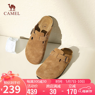 骆驼（CAMEL）勃肯鞋女时髦舒适牛反绒低跟套脚休闲单鞋 L24M225685 沙棕 40 