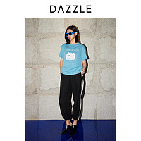 DAZZLE地素 T恤2024春季女装摩登复古设计猫咪肌理感短袖上衣 蓝色 M