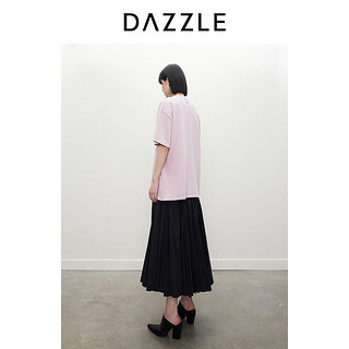 DAZZLE地素 T恤2024夏季女装复古重工绣花水洗宽松短袖上衣 粉红色 M