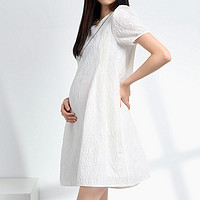孕妇装连衣裙夏装2023新款小个子时尚短裙女夏季短袖白色提花裙子