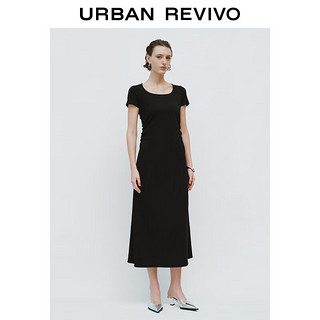 URBAN REVIVO 女士时尚简约收褶后开衩修身连衣裙 UWJ740022