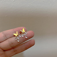 KOSE 高絲 小眾設計蝴蝶鋯石流蘇耳環女韓國個性簡約百搭氣質耳釘耳飾