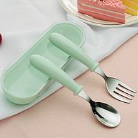 WINTERPALACE 儿童餐具套装勺子叉子304不锈钢便携宝宝学吃饭训练婴儿辅食工具 绿色（叉勺盒）