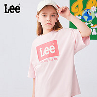 Lee 儿童短袖t恤2024夏季童装休闲百搭印花男童女童上衣打底衫 浅粉色 140cm