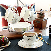 品来运 欧式咖啡杯套装小奢华咖啡具套装下午茶茶杯轻奢浪漫创意礼品杯 天鹅湖（6杯6碟+架子）