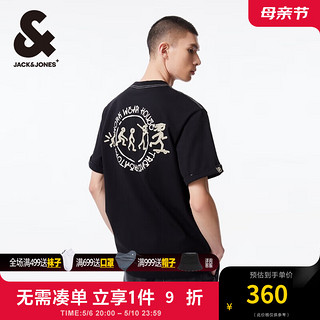 杰克·琼斯（JACK&JONES）夏季男士个性时尚字母刺绣胶印纯色舒适简约短袖T恤224201263 E41黑色 常规 E41黑色 165/88A/XS