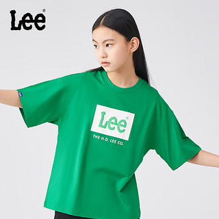 Lee儿童圆领短袖T恤2024夏季男女童纯棉舒适宽松套头上衣童装 绿色 110cm