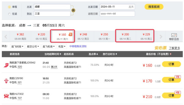错峰机票继续跳水!国内最低100出头去三亚等热门目的地