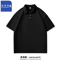 JEANSWEST Z+真维斯Z+夏季短袖Polo衫男2024纯色简约男装翻领T恤男款夏装 黑-纯色 2XL