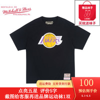 MITCHELL & NESS棉短袖男 NBA联名半袖男湖人魔术公牛队 MN夏男士运动T恤男女同款 湖人队纯棉黑色 XL