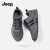 Jeep 吉普 男鞋2024新款夏季透气运动鞋男士网面软底跑步春秋季休闲潮鞋 灰色 39 （标准运动鞋码）