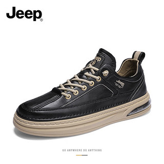 Jeep 吉普 男鞋2024新款夏季休闲鞋子男款舒适运动板鞋潮流百搭小白鞋男 黑色 41 (标准运动鞋码)