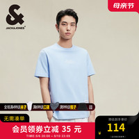 杰克·琼斯(JACK&JONES)男装短袖男百搭字母胶印多色上衣纯棉圆领直筒短袖T恤男夏季衣服 C42 浅灰蓝 常规 C42 浅灰蓝 180/100A/L