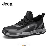 Jeep 吉普 男鞋2024夏季新款男士休闲鞋透气网面软底防滑运动鞋户外鞋子 黑色 42 (标准运动鞋码)
