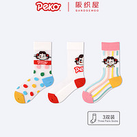 BANDGEWOO 阪织屋 PEKO不二家系列夏季棉质透气水晶提花女士短筒袜3双