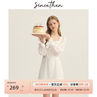 sincethen 法式小裙子泡泡袖穿搭短裙仙女裙白色长袖连衣裙女春季