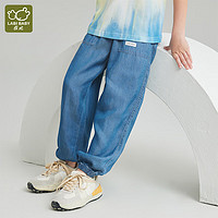 拉比（Labi Baby）童装男童裤子儿童牛仔裤简约夏季薄款亲肤透气束脚长裤 蓝色 150 