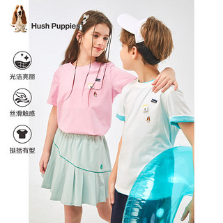 暇步士（Hush Puppies）童装儿童男女童2024夏季经典圆领简洁宽松柔软舒适活力短袖 糖果粉 105cm