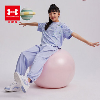 安德玛（Under Armour）童装2024年夏季女大小童短T恤吸汗透气凉感T恤 浅紫 140cm