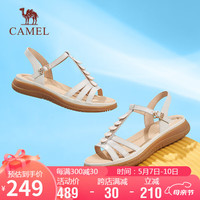 骆驼(CAMEL)休闲凉鞋女波西米亚牛皮系扣坡跟凉鞋 L24M007660
