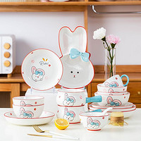 兔子陶瓷盘子可爱卡通家用餐具套装网红ins创意陶瓷面碗盘