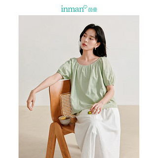 茵曼（INMAN）纯棉格纹提花衬衫2024夏季女装短袖A摆上衣 水绿色 S