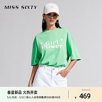 MISS SIXTY2024夏季T恤女慵懒落肩印花简约撞色字母高街休闲 绿色 XS