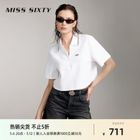 MISS SIXTY2024夏季短袖T恤女polo领拉链短款绣花美式复古风 白色 L
