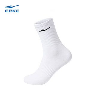 ERKE 鸿星尔克 男士运动袜男生白色袜子平板中袜男袜篮球袜纯色白袜长袜
